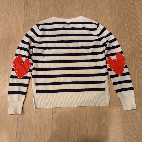 Navy and White Striped Sweater with Red Heart Elbows - Picture 3 of 10